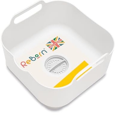 ReBorn - Recycled Washing Up Bowl - Kitchen Dish Wash & Drain - Large Carry Handles - Integrated Plug - Useful Pour Spout - 9 Litres Capacity - Made in Britain (Stone)