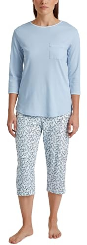 CALIDA Sweet Dreams 3/4-Pyjama Damen, aus 100% Baumwolle, Hose mit stoffbezogenem Gummibund