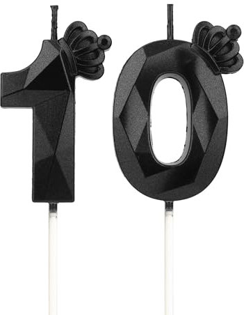 DTXLX Velas 3D cumpleaños Negro números 10 con corona, para tartas, decoración cumpleaños, velas cumpleaños niños, fiestas, bodas, fiestas empresa, aniversarios (Negro #10)