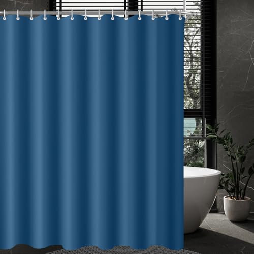 Lerores Tenda da doccia 300 x 200 cm, blu scuro, orlo appesantito, antimuffa, impermeabile, lavabile, in poliestere, per bagno, vasca da bagno con 16 occhielli e anelli per tenda da doccia