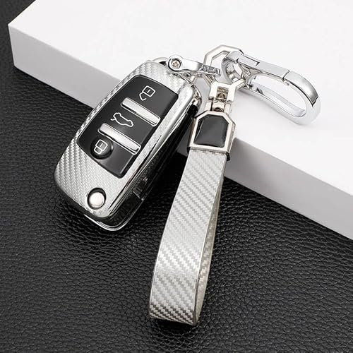 FXDSCA Autoschlüssel Hülle für Audi A2 A3 A4 A6 A6L A8 Q7 TT S6, Schlüsselhülle Schlüsselanhänger, Auto Fernschlüssel Schutzhülle Auto Schlüsselanhänger Zubehör,Silver-B