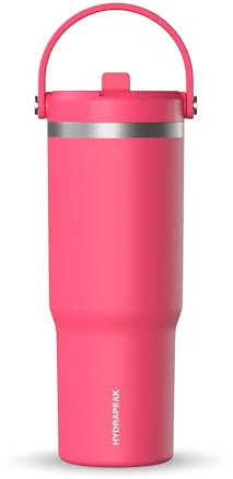 Hydrapeak Nomad Trinkbecher mit Griff und Strohhalm-Deckel, auslaufsicherer Becher, Trinkdeckel-Trinkhalm, doppelt isolierte Trinkgläser, 907 ml, doppelt isolierter Trinkhalm, Edelstahl (Hot Pink)