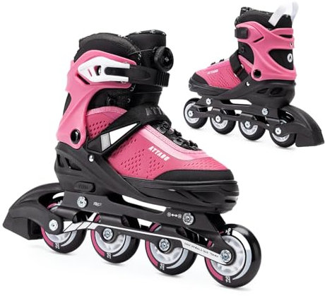 ATTABO Verstellbare Inline-Skates Stormglider L 39-42 in Pink mit Coolmax® Futter Langlebige ABEC-7 Lager Aluminium Rahmen 82A PU Räder FitGo System und TPR Bremse
