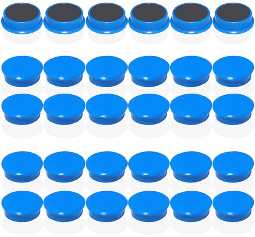 DUJEQM Magnete für Magnettafel - 30 Stück Starke Blau Kühlschrankmagnete – Runde Magnet Mini Magnete für Whiteboard, Magnetwand & Pinnwand – Klein Magneten, Bunte Tafelmagnete für Küche, Büro, Schule