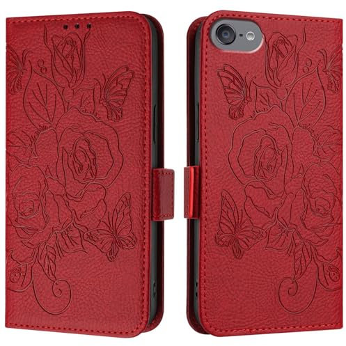 LEMAXELERS Hülle für iPod Touch 7 Handyhülle RFID klapphülle PU Leder Cover Magnet Schutzhülle Ständer Kartenfach Handytasche Stoßfeste Tasche Etui für iPod Touch 7/6 / 5 Rot YBMG.