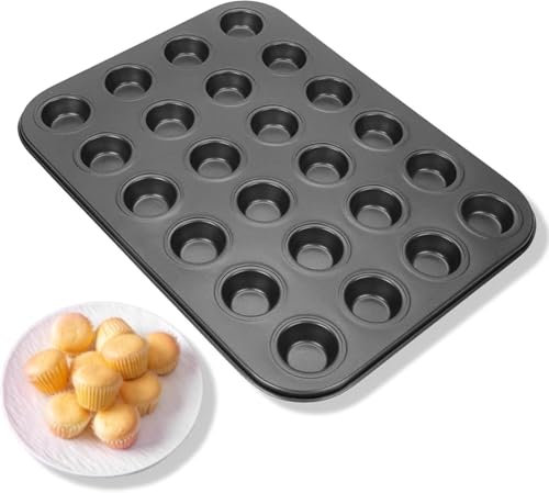 Mini Muffin Tray 24 Cup Silicone Muffins Pan, Non Stick Cupcake Tin, Silicon Bakeware, Reusable Baking Case for Mini Mince Pie, Cupcakes, Dishwasher Safe, 35.3x26.7x2cm