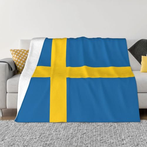 Weiche, gemütliche und flauschige Decke mit schwedischer Flagge, leicht, luxuriös, Flanell, niedlich bedruckte Decke
