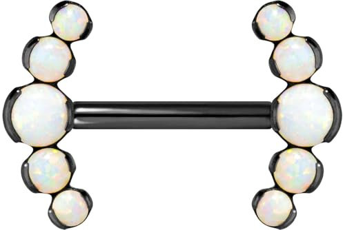 PIERCINGLINE Titan Barbell mit Push Fit 5 SYNTHETISCHE OPALE Brustwarzenpiercing Nippelpiercing Schwarz 1,6 x 16 mm