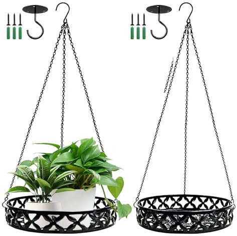 BORDEAG Macetero Colgante De Metal,2 Unidades Colgar Maceteros De Metal para Plantas con Gancho De Techo,Cadena Suspendida,Maceteros Colgantes,Macetas Colgantes para Plantas(22 cm,25 cm)