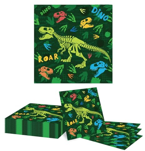 GlamRays 20 Stück Dino Servietten, Dino Servietten Kindergeburtstag, Dino Deko für Kindergeburtstag Geburtstag Mädchen Taufe Jungen (33x33CM)
