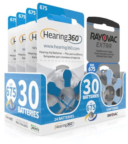 Hearing360 Rayovac Extra and Hearing360 Hearing Aid Batteries Size 675 Blue (5 Blister Packs, 30)