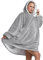 Oversized Wearable Hoodie Blanket Ultra Soft Sherpa Fleece Oodies Reversible Warm & Cozy Giant Hooded Blanket Sweatshirt Large Front Pocket - Gift One Size Fits For All (Solid Color, Light Grey)