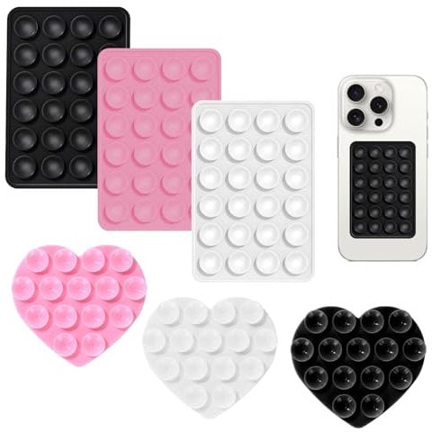 Eophmi Silicone Suction Phone Case Mount 6pcs Double-Sided Heart Shaped Non Slip Suction Cup Phone Mount Hands-Free Phones Accessories Holder For Selfies And Videos for All Cell Phones