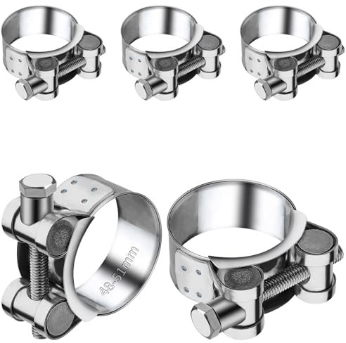 TXXATX T Bolt Hose Clamp 48-51 mm Hose Clip 5 Pieces Exhaust Clamp 304 Stainless Pipe Clamps Band Width 22 mm Adjustable Clips for Water Pipe Gas Pipe Automotive Tube Attachment