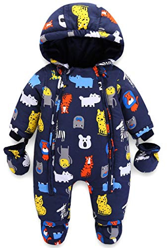 Mono de invierno para bebé con capucha, traje de nieve con guantes y patucos, ropa cálida para niñas y niños, F, 24-36 Monate (1er Pack)