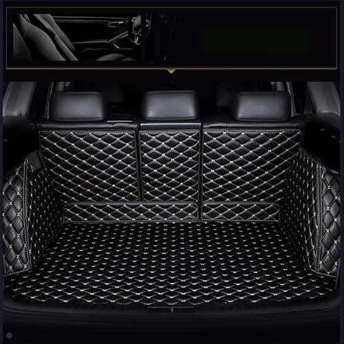 HIENHD Auto Kofferraummatte FüR Porsche Macan 2015-2025,All Inclusive Wasserdicht Kofferraumwanne Schutzmatte Antirutsch Kofferraum Schutz Interieur ZubehöR,A/Black-beige