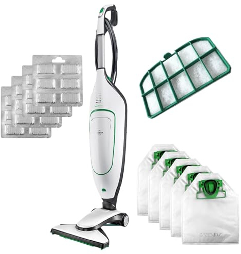 GREENELF Folletto VK200, Aspirapolvere con Filo, Iconica Scopa Elettrica con Sacco Potente con 8 Anni di Forniture 100% Compatibili incluse | Garantita 24 Mesi | Extra Performance e Consumi Ridotti