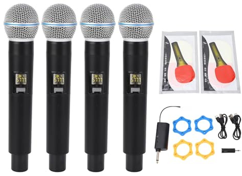 Cuifati Set di Microfoni Wireless, Microfono Dinamico Portatile VHF Band 4 con Ricevitore, Microfono Wireless Portatile a Portata di 164 Piedi per la Registrazione del Palcoscenico