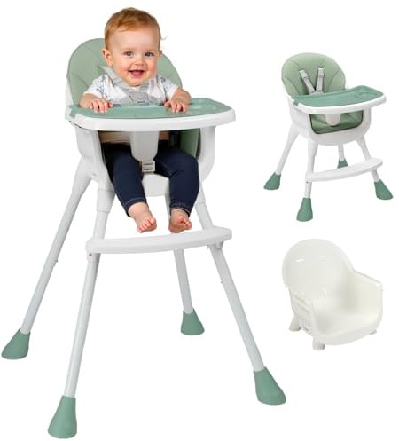 LEADZM 3 en 1 Chaise Haute Bébé, Tabouret bas Variable, Double Plateau Amovible, avec Ceinture de Sécurité à 5 Points, Charge Maximale 15 kg, Convient aux Bébés de 6 à 36 Mois (Vert)