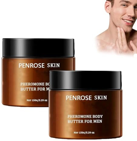 Penrose Hautpheromonkörperbutter für Männer, von Köln angereicherte Feuchtigkeitscreme und Duftbalsam, lang anhaltende Hydratation und attraktive Duft, nicht stick, alkoholfrei (2pcs)