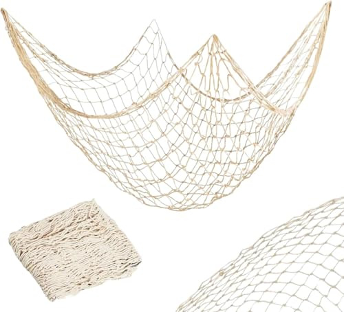 Fischernetz Deko Kostüm Mesh Outdoor Naturfarbenes Netz 100x200cm – Naturfarbenes maritimes Netz für Wanddekoration, Hochzeit, Party, Fotografie, Bühne, Karneval, Innen- und Außendekoration, wiederve
