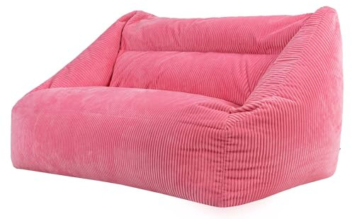 icon Cecilia Cord Bean Bag Sofa, Bubblegum Pink, Floor 2 Seater Sofa, Large Adult Bean Bag with Filling Included, Living Room, Living Room Furniture