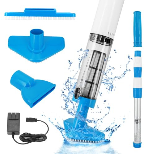 3-in-1 Poolsauger Kabellos mit Akku, Handgerät mit starker Saugkraft, 90 Min Laufzeit, Teleskopstange, Für Pools, Spas & Whirlpools, Blau