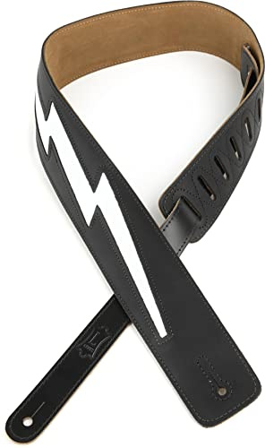 Levy's Leathers 2.5 Leather Guitar Strap with White Leather Bolt, Black (DM2-BLK)