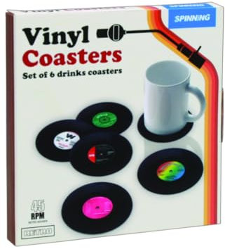 Gift Republic Rockabilly Vinyl Record Glass Coaster Black 10.16 x 10.16 x 2.54 cm