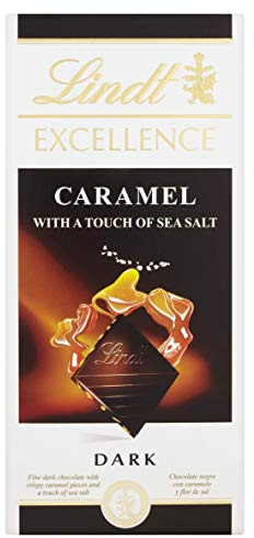 Lindt Excellence Caramel with Sea Salt Dark Chocolate Bar, 100 g - Pack of 10