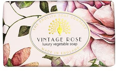 The English Soap Company Vintage Rose Soap Bar, Moisturising Shea Butter Soap Bar for Face and Body, Rose Scent 190g