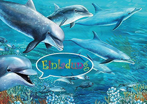 Edition Colibri 10 Delfin-Einladungen: Geburtstagseinladungen für Kinder, Mädchen/Jungen, 10er-Set, Schwimmbad-/Hallenbad-/Pool-Einladungskarten zum Kindergeburtstag (10690)
