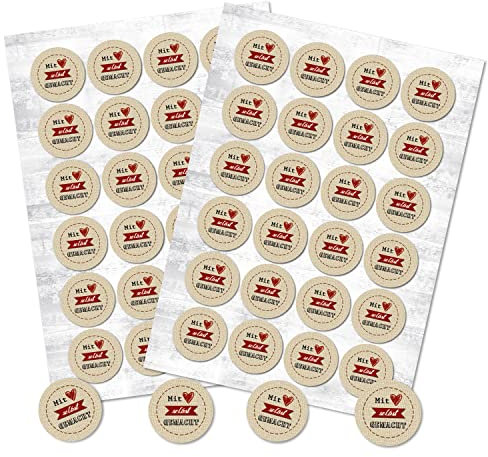 Logbuch-Verlag 48 Aufkleber SELBSTGEMACHT Marmeladen Gläser Deko Sticker Etikett MIT HERZ Basteln Geschenkaufkleber Kraftpapier Verpackung Kunden Gäste give-away rund 4 cm
