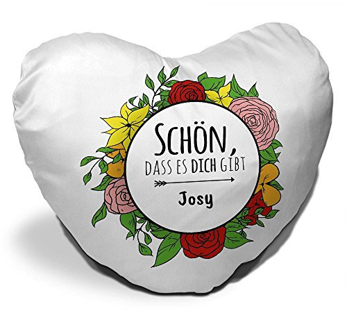 Eurofoto Herzkissen mit Namen Josy und schönem Spruch - Schön, DASS es Dich gibt - für Verliebte und Freunde zum Valentinstag | Valentinstagsgeschenk | Kuschelkissen | Schmusekissen