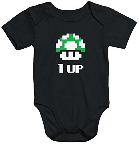MoonWorks Baby Body Geburtstag Retro Pixel-Pilz 90er Konsole Spiel Level up Bio-Baumwolle