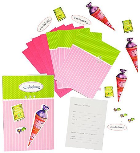 alles-meine.de GmbH Bastelset: 3-D Einladungskarten incl. Umschlag - Schultüte & Zuckertüte - Karten gestalten für Mädchen - z.B. für Schulanfang/Schulbeginn - Einladung Ka..