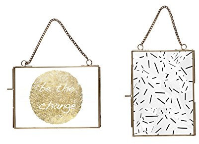 Hübsch 407016 – Marco de fotos marco de fotos de cristal (en ambos lados con una Cadena de metal, Antiguo, Juego de 2 – sin contenido, para rellenar.