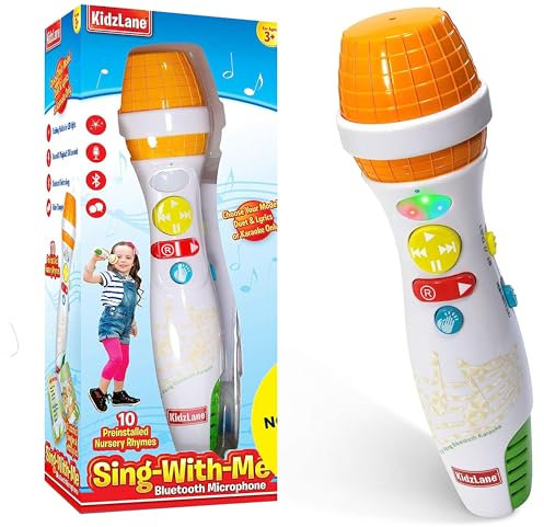kidzlane Kids Karaoke Microphone with Bluetooth, Voice Changer, and 10 Built-in Nursery Rhymes
