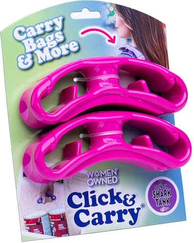 Click & Carry Grocery Pink Bag Carrier with Soft Cushion Grip. Use as a Hands Free Grocery Bag Carrier, Plastic Bag Holder, Sports Gear Carrier & More. Click and Carry with Ease