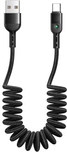 AICase Retractable USB Type C Cable, Coiled Type-C Cable for Car Charging & Sync Data, USB C Charger for Galaxy S9 S8 Note 8, Pixel, LG V30 G6, Nintendo Switch, OnePlus 5