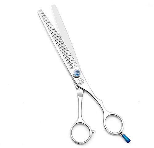 Moontay JP-440C Professionelle Fellschere für Hunde, gerade, gebogen, Effilierschere, Mischen, Chunking, Edelstahl, für Haustiere, Katzen, Haarschneideschere, Silber, 19,1 cm (24 Zähne)