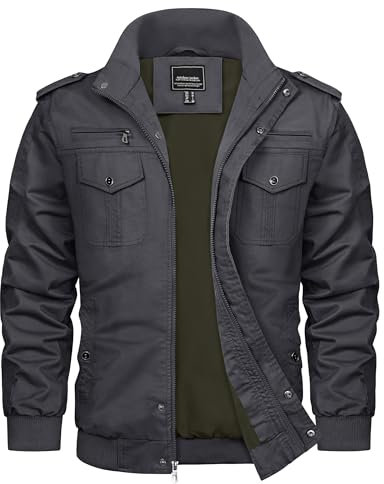 TACVASEN Herrenjacke Übergangsjacke Herren Feldjacke Arbeitsjacke Jacke Frühling Männer Baumwolle Herbstjacke Outdoorjacke, (M, Dunkelgrau)