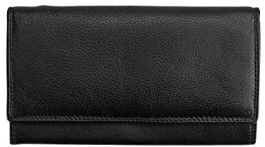 Josephine Osthoff Geldbörse Damen Leder Länglich Portemonnaie mit Reißverschluss KleinGeldbörse Kreditkartenetui RFID-Schutz Geldbeutel mit Münzfach (904), Farbe:Schwarz