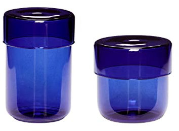Hübsch Pot de Rangement avec Couvercle, Verre, Bleu, S/2, 7xh7,7xh11cm