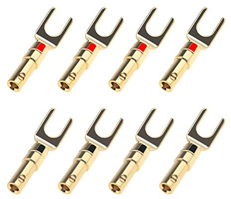Be In Your Mind 8pcs U Fourche Y Pelle Connecteurs Haut-Parleur 4mm Cuivre Plaqué Or Prise Banane Serrure à Vis pour Adaptateur Fil Transmission de Signal