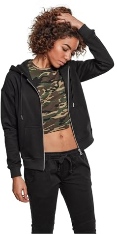 Urban Classics Women's Ladies Organic Terry Zip Hoody Cardigan Sweater, Black, 5XL