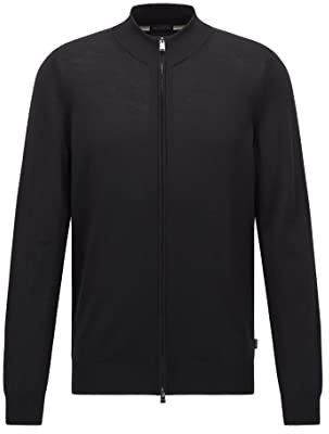 BOSS Herren Balonso Cardigan aus extrafeiner Merinowolle mit Reißverschluss Schwarz001 M