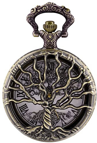 Tiong Tree of Life Pocket Watch Vintage Quartz Men's FOB Pocket Watches with Chain