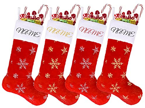 Deggodech Weihnachtsstrümpfe Personalisiert Namen 3 Stück Groß Rot Plüsch Weihnachtsstrumpf Bestickt Personalisiert Red Custom Christmas Stockings für Weihnachten Familie Kamin Dekorationen
