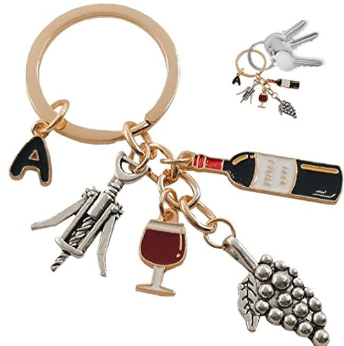 vepoty Lettres en Émail Porte-trèfle Cocktail De Raisin De Raisin Clés Cale Anneau De Vin Ouvre-Bouteille De Vin en Verre De Verre Keychain